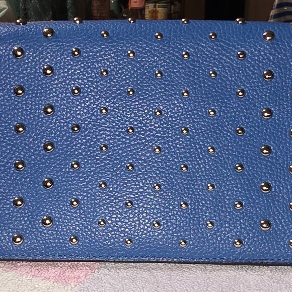 Coach Pebbled Ombre Rivet Foldover Crossbody Lapis Blue 57863 - Picture 2 of 6